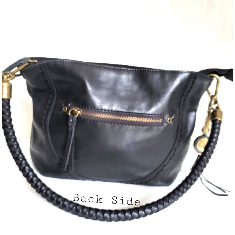 Vintage Y2K Black Leather Shoulder Bag With Brass Accents & Beaded Charm By The - Picture 6 of 10